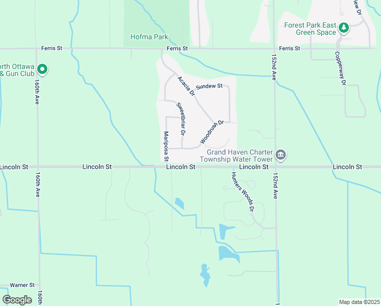map of restaurants, bars, coffee shops, grocery stores, and more near 15474 Woodrush Drive in Grand Haven