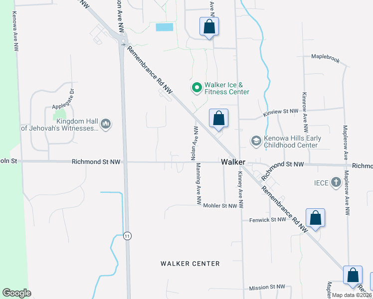 map of restaurants, bars, coffee shops, grocery stores, and more near 4153 Richmond Street Northwest in Grand Rapids