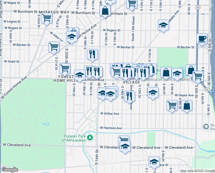 map of restaurants, bars, coffee shops, grocery stores, and more near in Milwaukee
