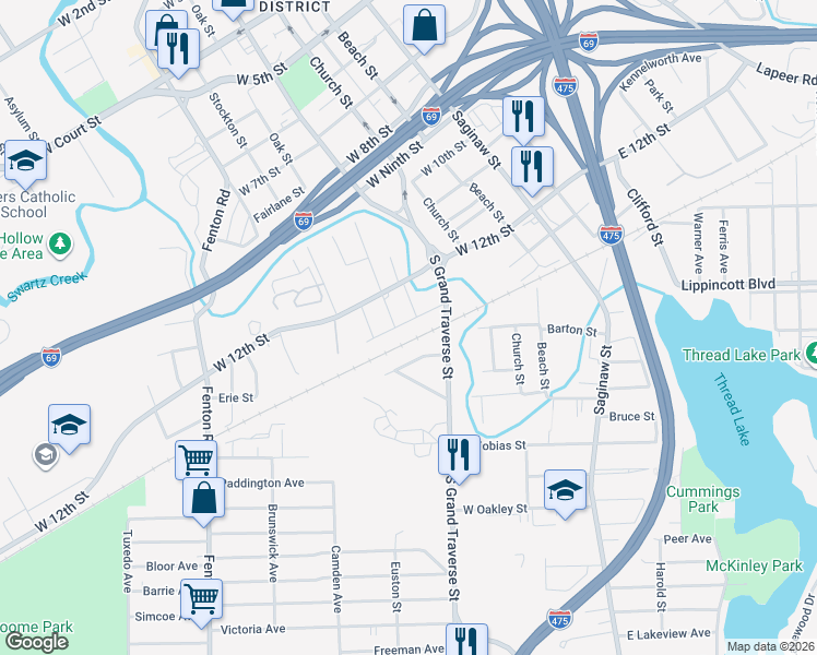 map of restaurants, bars, coffee shops, grocery stores, and more near 509 Morley Avenue in Flint