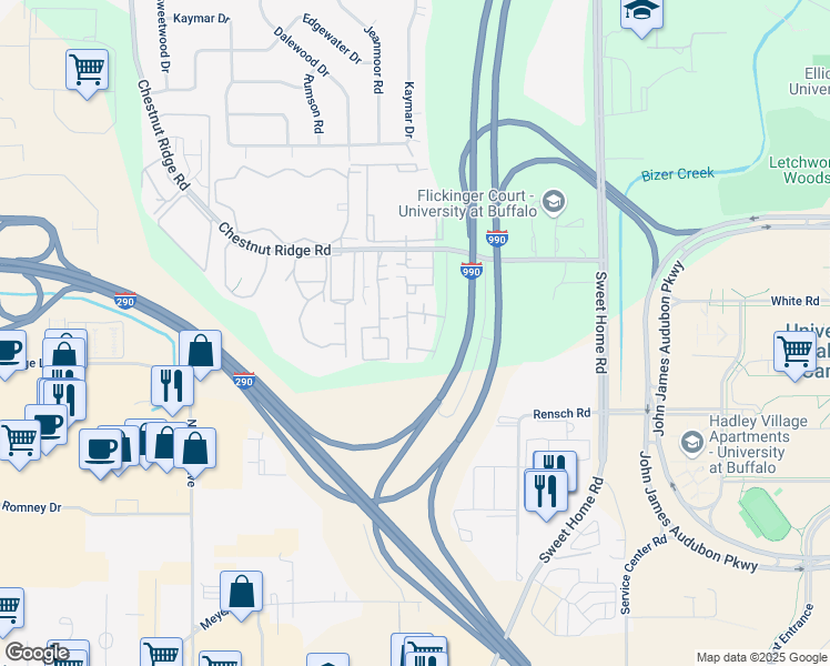 map of restaurants, bars, coffee shops, grocery stores, and more near 14 Keph Drive in Buffalo