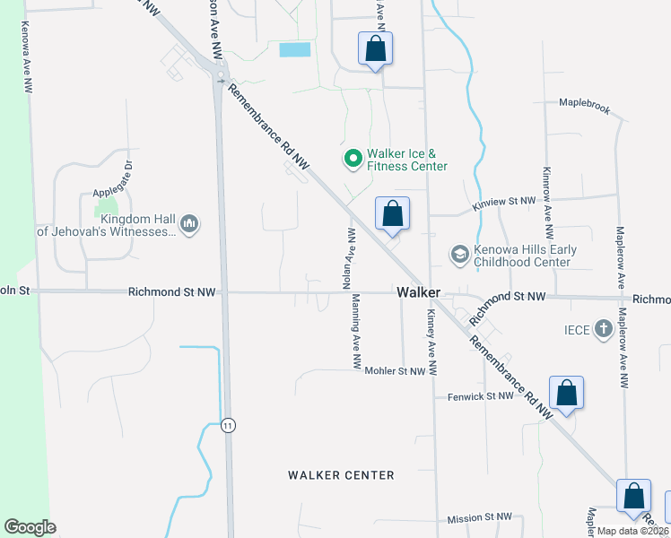 map of restaurants, bars, coffee shops, grocery stores, and more near 4153 Richmond Street Northwest in Grand Rapids