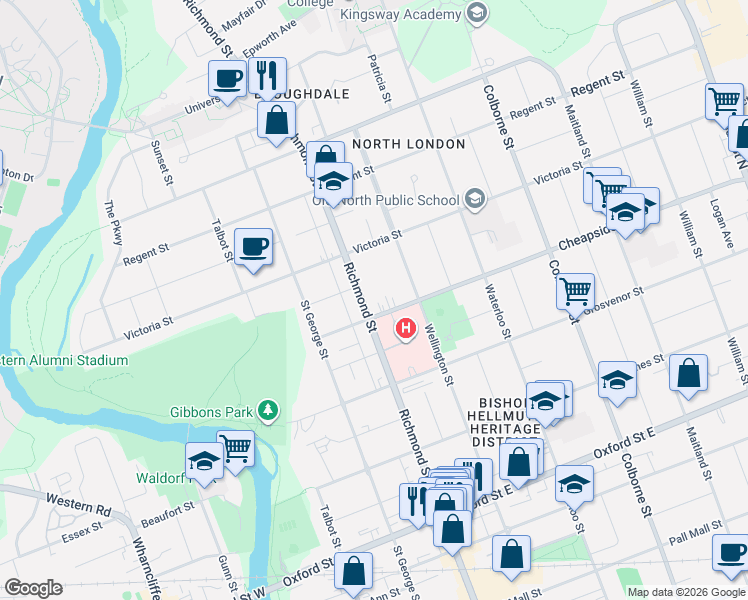 map of restaurants, bars, coffee shops, grocery stores, and more near in London