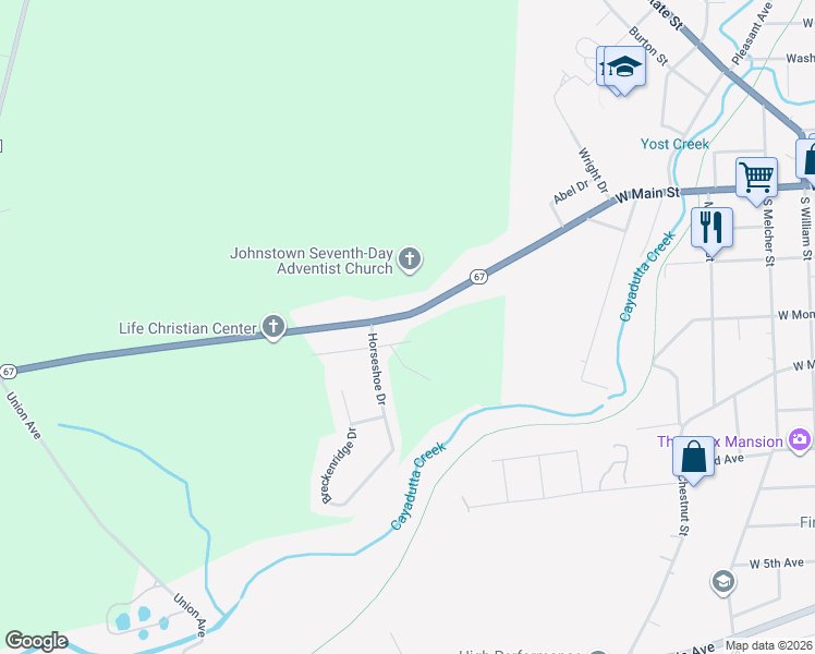 map of restaurants, bars, coffee shops, grocery stores, and more near 1734 New York 67 in Johnstown