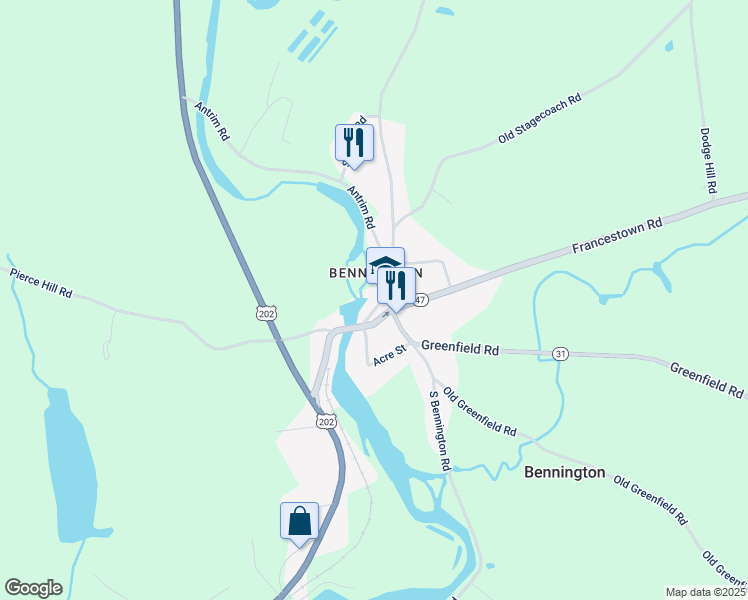 map of restaurants, bars, coffee shops, grocery stores, and more near 7 Cross Street in Bennington