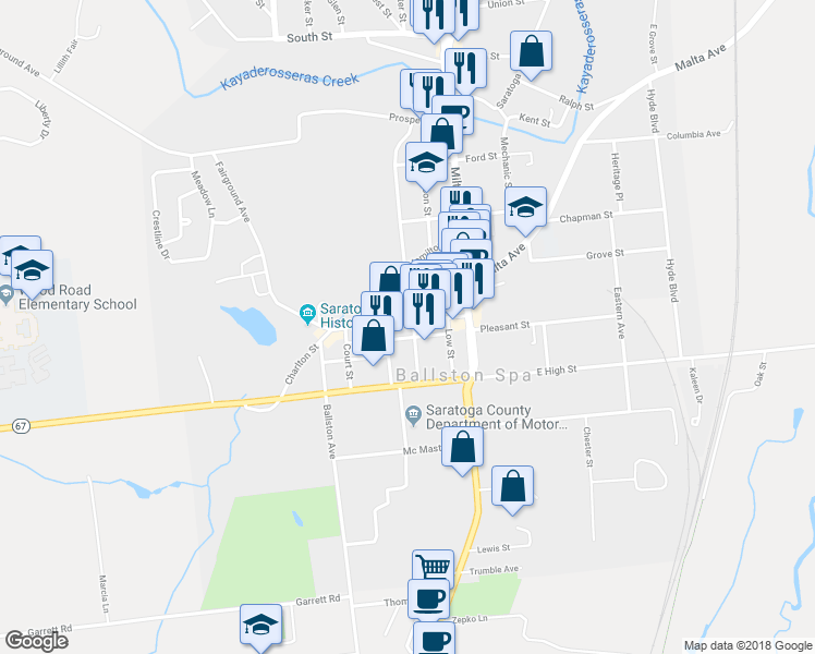 map of restaurants, bars, coffee shops, grocery stores, and more near 39 Bath Street in Ballston Spa