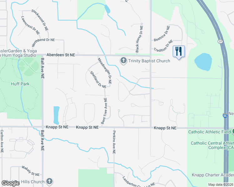 map of restaurants, bars, coffee shops, grocery stores, and more near 2221 Mapleton Street Northeast in Grand Rapids