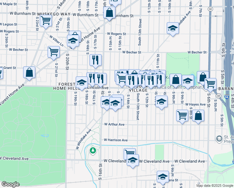 map of restaurants, bars, coffee shops, grocery stores, and more near in Milwaukee