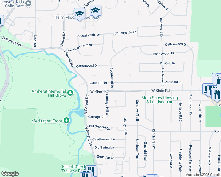 map of restaurants, bars, coffee shops, grocery stores, and more near 6 Carriage Hill West in Buffalo