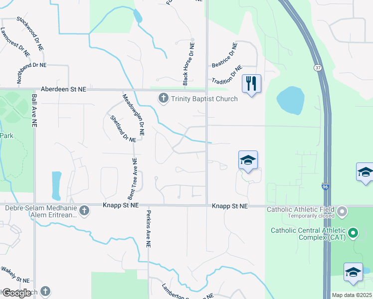 map of restaurants, bars, coffee shops, grocery stores, and more near 2154 Ter Van Drive Northeast in Grand Rapids
