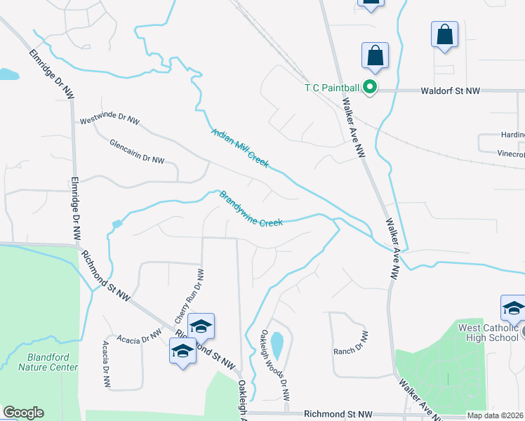 map of restaurants, bars, coffee shops, grocery stores, and more near 2530 Keyton Court Northwest in Grand Rapids