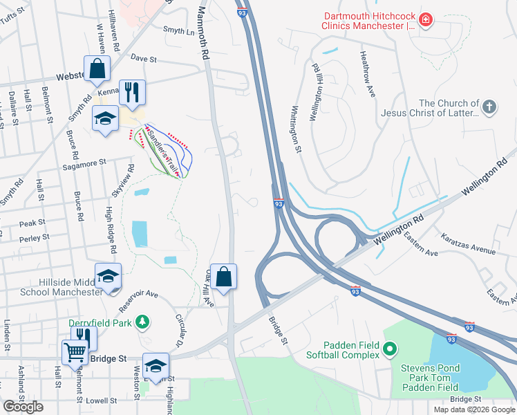 map of restaurants, bars, coffee shops, grocery stores, and more near 3 Sand Piper Valley Condos in Manchester