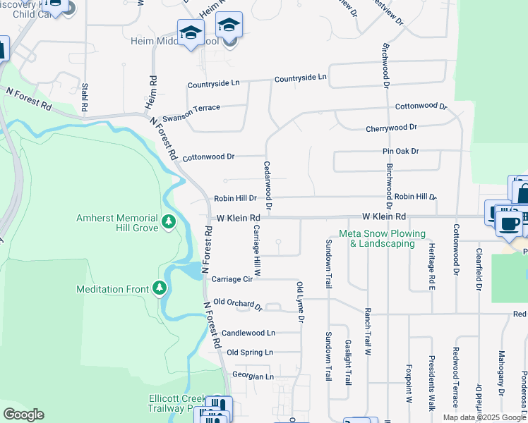 map of restaurants, bars, coffee shops, grocery stores, and more near 6 Carriage Hill West in Buffalo