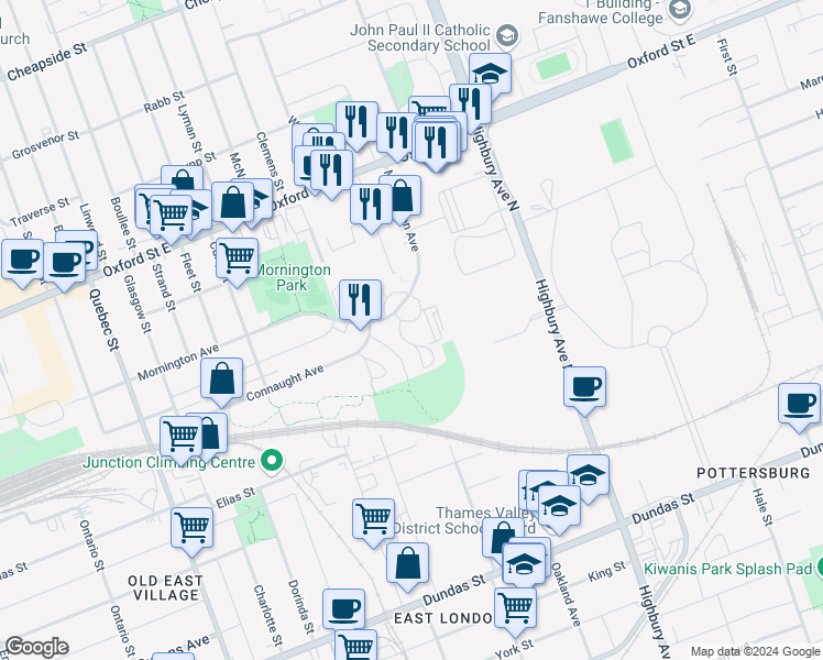 map of restaurants, bars, coffee shops, grocery stores, and more near in London