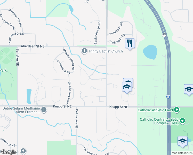 map of restaurants, bars, coffee shops, grocery stores, and more near 2154 Ter Van Drive Northeast in Grand Rapids