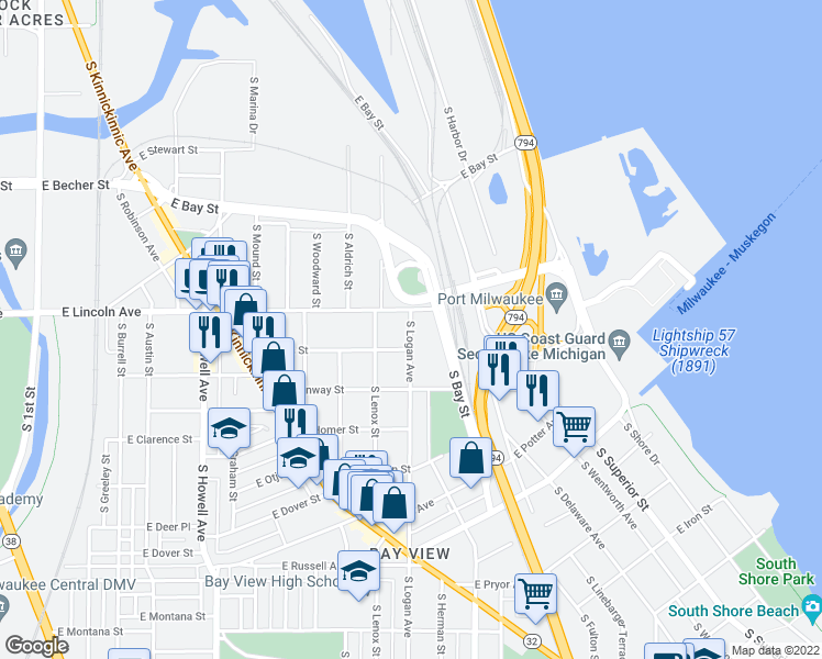 map of restaurants, bars, coffee shops, grocery stores, and more near 930 East Linus Street in Milwaukee