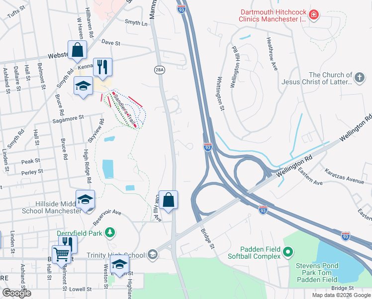map of restaurants, bars, coffee shops, grocery stores, and more near 3 Sand Piper Valley Condos in Manchester