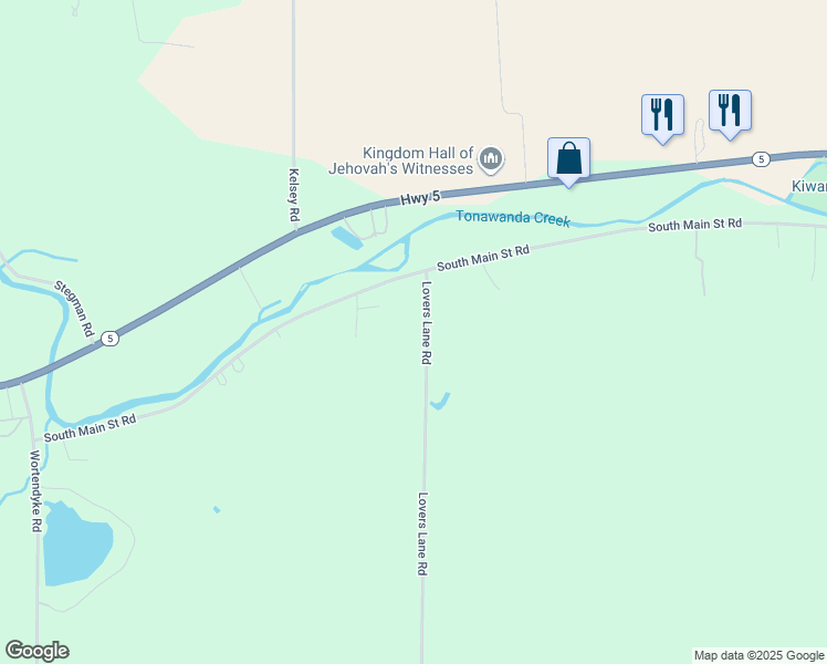 map of restaurants, bars, coffee shops, grocery stores, and more near 8490 Lovers Lane Road in Batavia