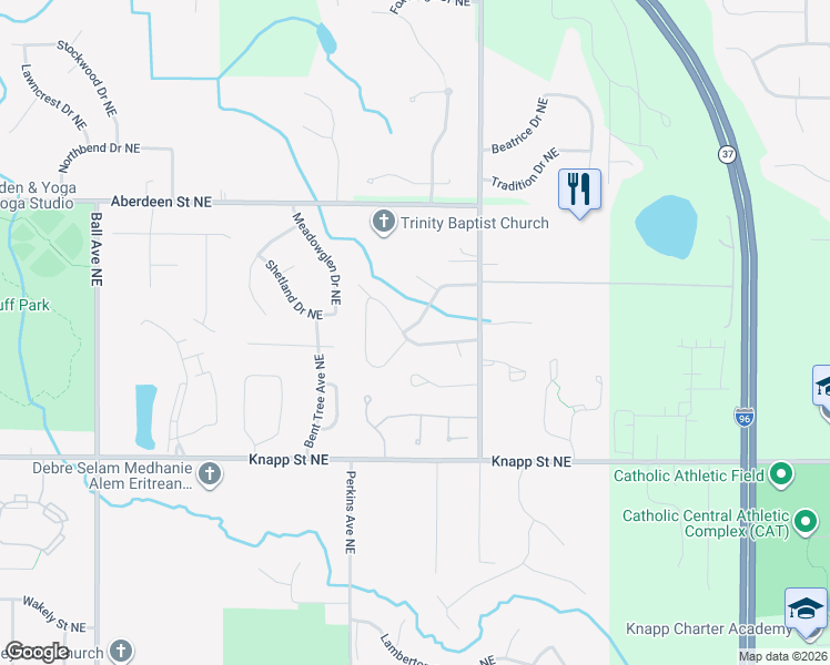 map of restaurants, bars, coffee shops, grocery stores, and more near 2154 Ter Van Drive Northeast in Grand Rapids