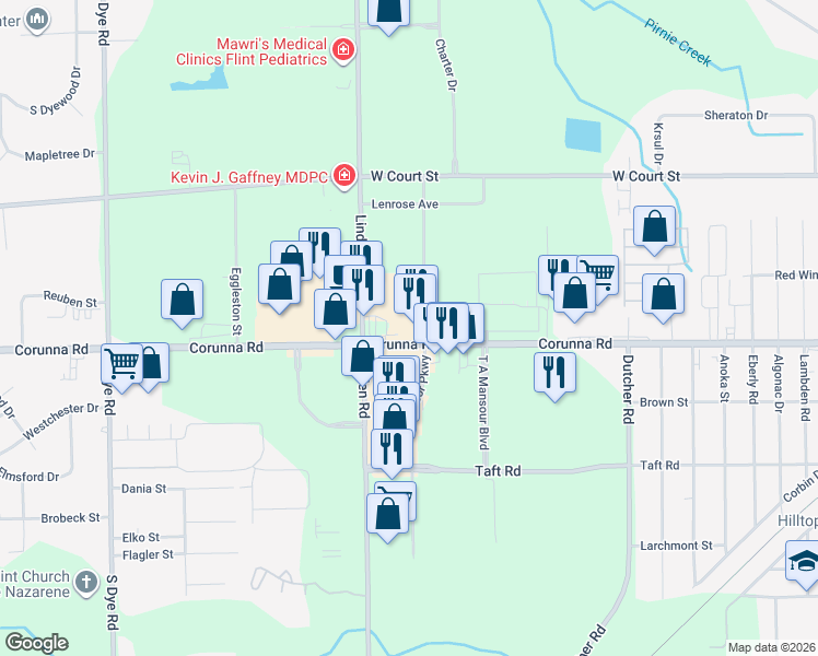 map of restaurants, bars, coffee shops, grocery stores, and more near in Flint Township
