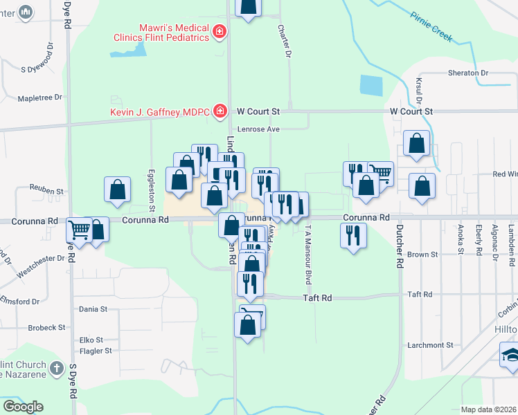 map of restaurants, bars, coffee shops, grocery stores, and more near in Flint Township