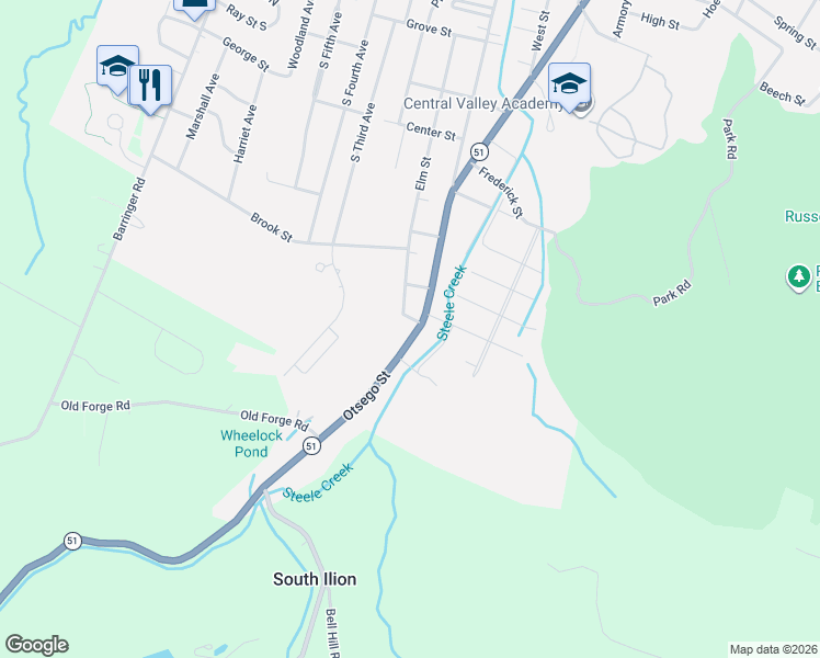 map of restaurants, bars, coffee shops, grocery stores, and more near 429 Otsego Street in Ilion