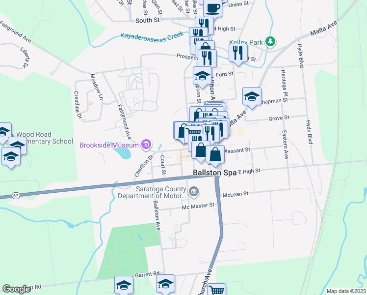 map of restaurants, bars, coffee shops, grocery stores, and more near 107 Front Street in Ballston Spa
