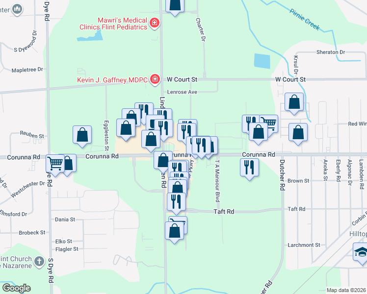 map of restaurants, bars, coffee shops, grocery stores, and more near in Flint Township