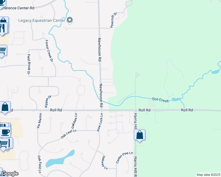 map of restaurants, bars, coffee shops, grocery stores, and more near 5675 Newhouse Road in East Amherst