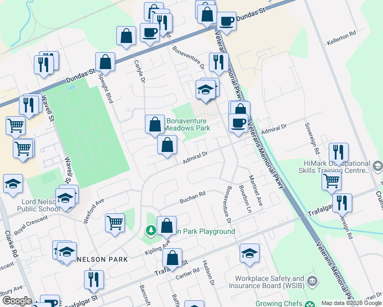 map of restaurants, bars, coffee shops, grocery stores, and more near 178 Vaubois Place in London