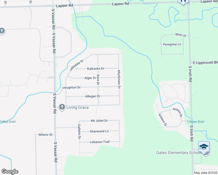 map of restaurants, bars, coffee shops, grocery stores, and more near 7231 Allegan Drive in Davison