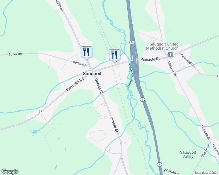 map of restaurants, bars, coffee shops, grocery stores, and more near 2874 Oneida Street in Paris