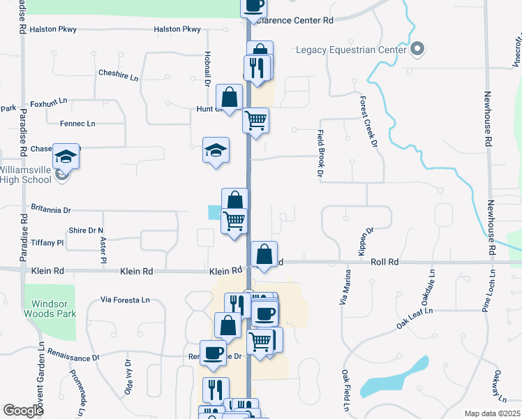 map of restaurants, bars, coffee shops, grocery stores, and more near 5641 Transit Road in East Amherst