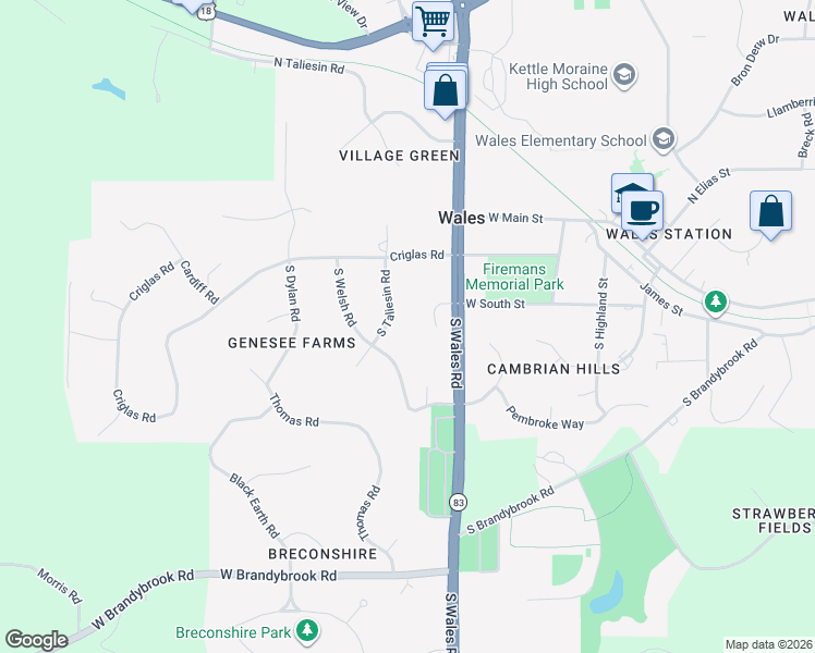 map of restaurants, bars, coffee shops, grocery stores, and more near 412 South Welsh Road in Wales
