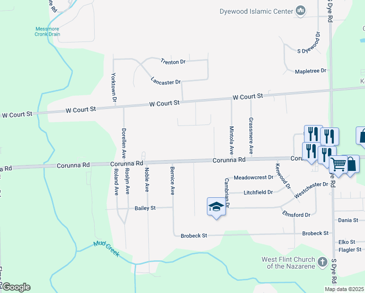 map of restaurants, bars, coffee shops, grocery stores, and more near 6084 Corunna Road in Flint