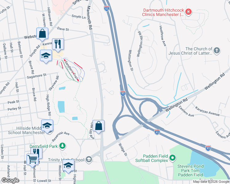 map of restaurants, bars, coffee shops, grocery stores, and more near 3 Sand Piper Valley Condos in Manchester