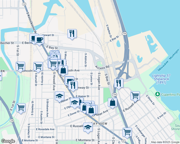 map of restaurants, bars, coffee shops, grocery stores, and more near 832 East Linus Street in Milwaukee