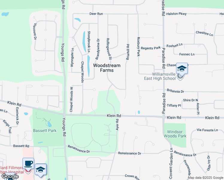 map of restaurants, bars, coffee shops, grocery stores, and more near 35 Knollwood Lane in Williamsville