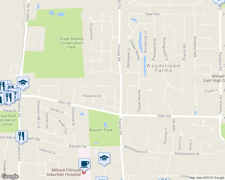 map of restaurants, bars, coffee shops, grocery stores, and more near 130 Bramble Road in Buffalo