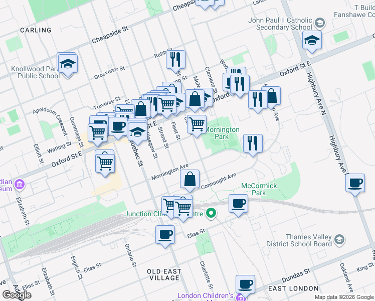 map of restaurants, bars, coffee shops, grocery stores, and more near 772 Curry Street in London