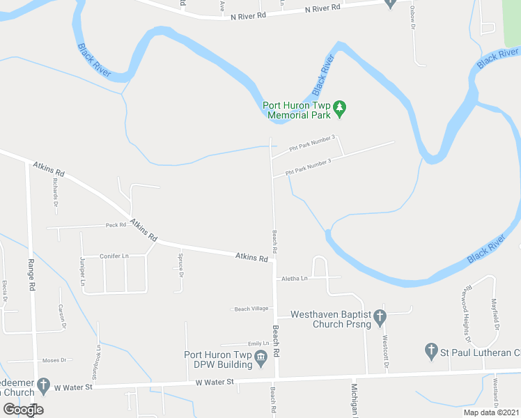 map of restaurants, bars, coffee shops, grocery stores, and more near 3295 Beach Road in Port Huron