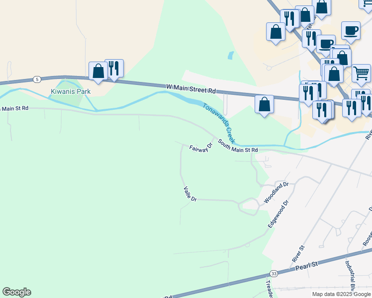 map of restaurants, bars, coffee shops, grocery stores, and more near 15 Fairway Drive in Batavia