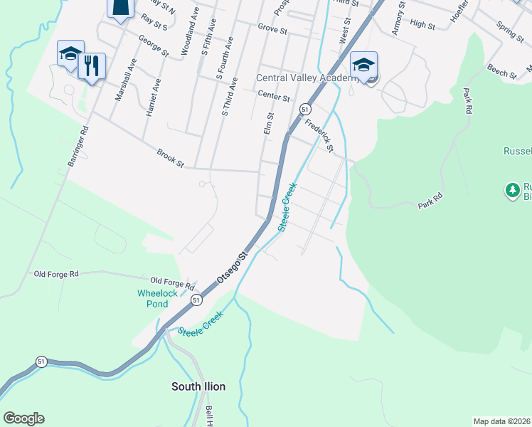 map of restaurants, bars, coffee shops, grocery stores, and more near 410 Otsego Street in Ilion
