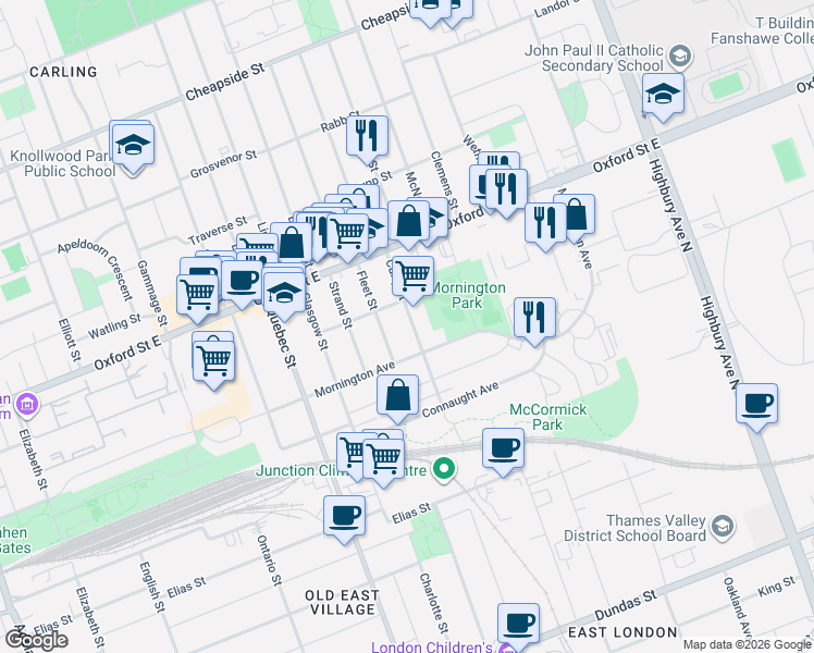 map of restaurants, bars, coffee shops, grocery stores, and more near 759 Curry Street in London