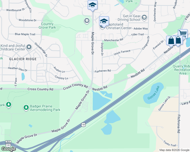 map of restaurants, bars, coffee shops, grocery stores, and more near 3959 Maple Grove Drive in Madison