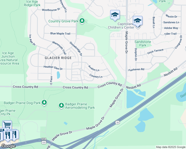 map of restaurants, bars, coffee shops, grocery stores, and more near 3718 Drumlin Lane in Madison