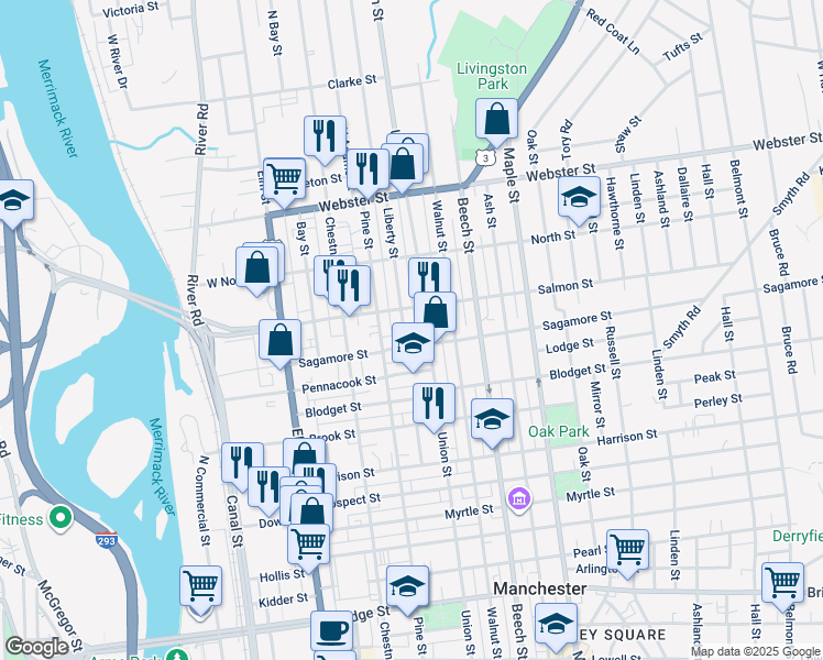 map of restaurants, bars, coffee shops, grocery stores, and more near 83 Salmon Street in Manchester