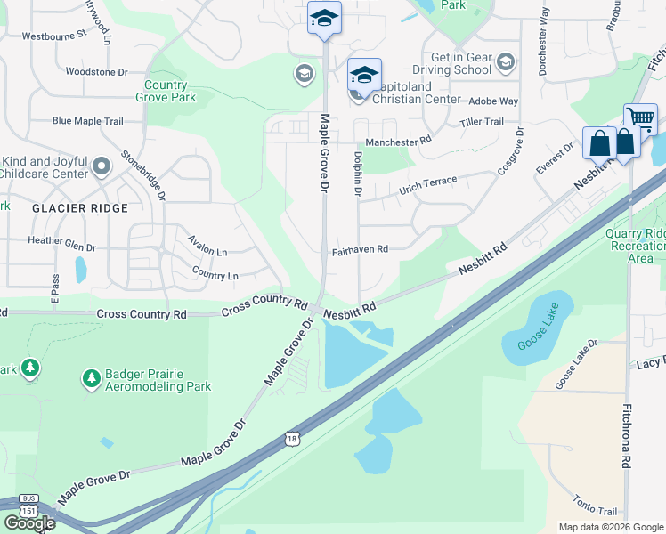 map of restaurants, bars, coffee shops, grocery stores, and more near 3959 Maple Grove Drive in Madison