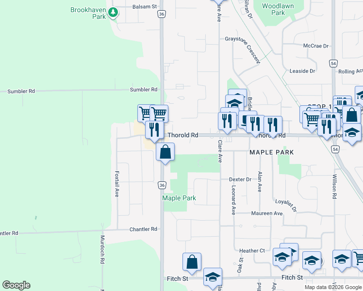 map of restaurants, bars, coffee shops, grocery stores, and more near 547 Thorold Road in Welland