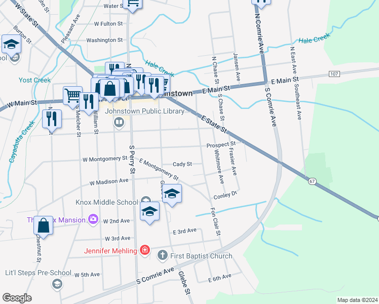 map of restaurants, bars, coffee shops, grocery stores, and more near 211 Fon Clair Street in Johnstown
